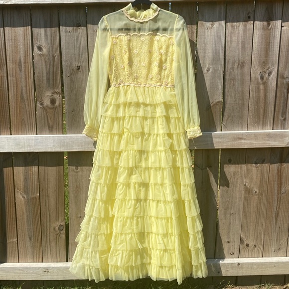 Vintage Nadine Lemon Yellow Ruffled Tiered Dress - Picture 6 of 16